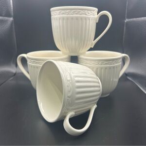 Mikasa Italian Countryside Coffee Tea 4 Pieces Cups DD900 White Ribbed Embossed